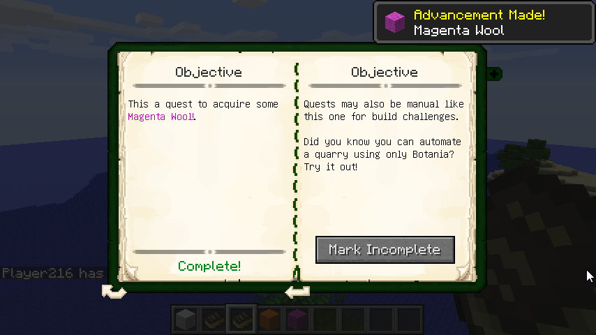 Screenshot of quest page